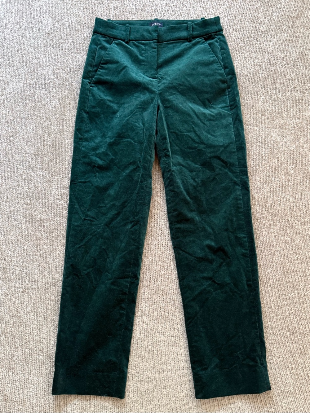 J.Crew Kallie Pant Green Velvet Straight Leg Trousers Size 00